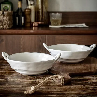 White Ceramic Irregular Bowl With Handles