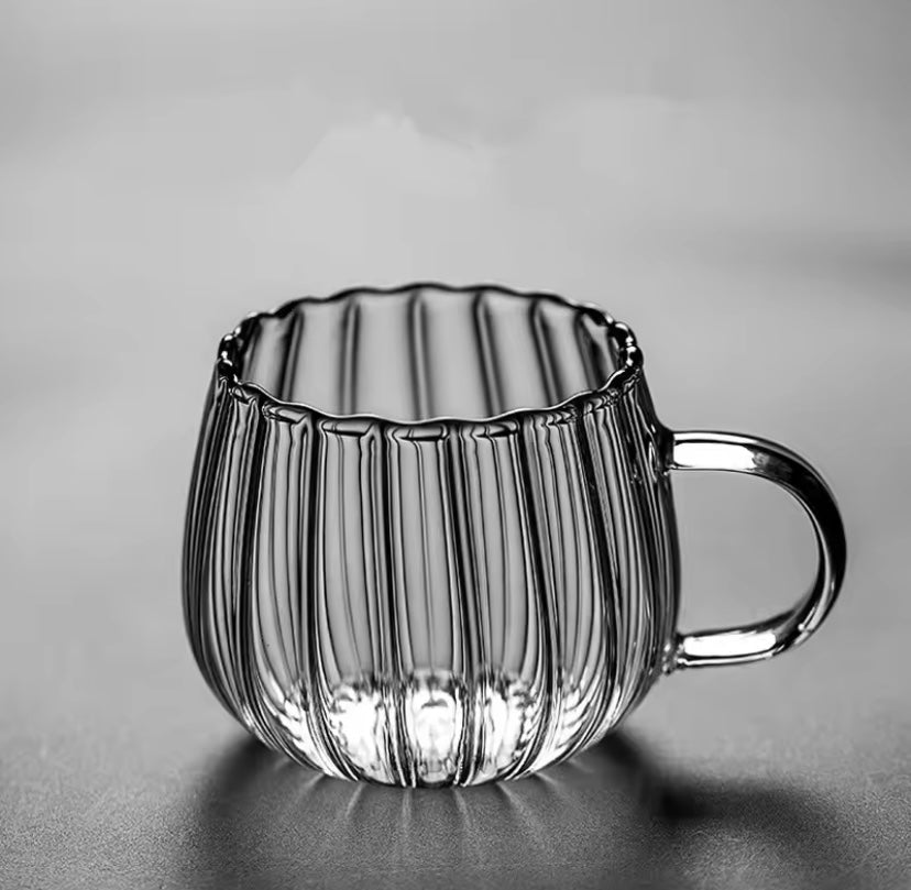 Reeded Glass Pumpkin Shape Mugs - Set of 2
