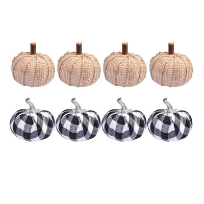 Neutral Burlap & Gingham Pumpkin Decorations - Set of 8