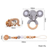 Wooden Crochet Elephant Rattle, Teether & Dummy Clip Set