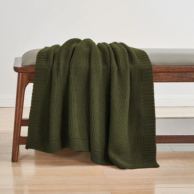 Cable Knit Olive Green Throw Blanket