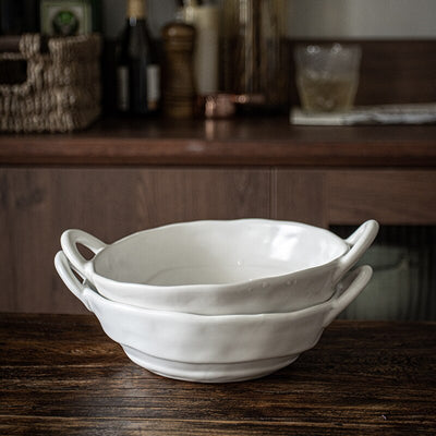 White Ceramic Irregular Bowl With Handles