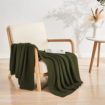 Cable Knit Olive Green Throw Blanket