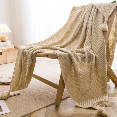 Chunky Knit Cotton Blanket With Tassel