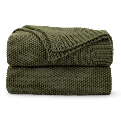 Cable Knit Olive Green Throw Blanket