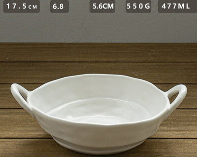 White Ceramic Irregular Bowl With Handles