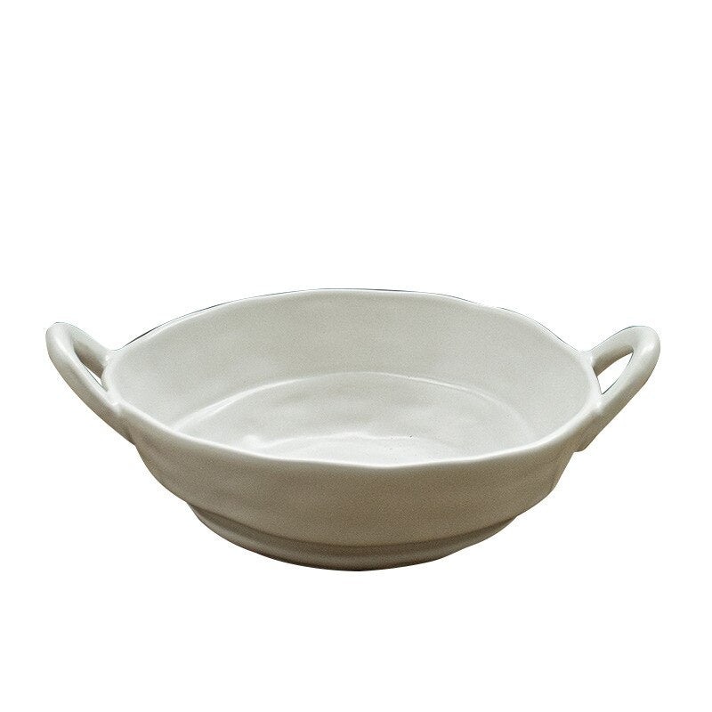 White Ceramic Irregular Bowl With Handles