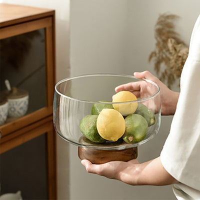 Handmade Glass Wooden Base Fruit Bowl