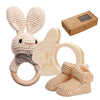 Wooden Newborn Rabbit Rattle 3 Piece Gift Set