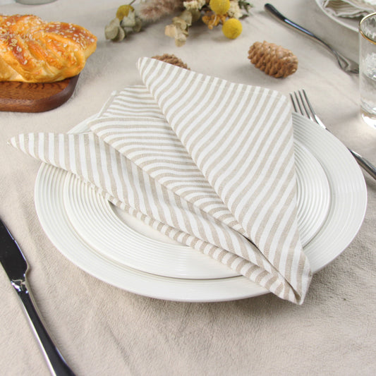 Beige Plain Striped Napkin Set