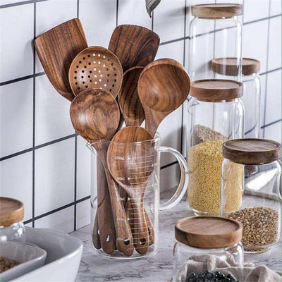 Natural Wooden Kitchen Utensils - Set of 7