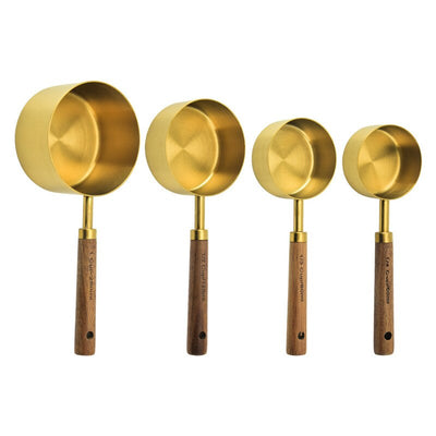 Brushed Gold Wooden Handle Measuring Cups And Spoons