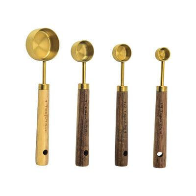 Brushed Gold Wooden Handle Measuring Cups And Spoons